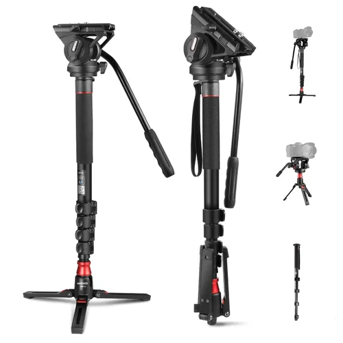 Vista 9 de NEEWER Soporte monopie para cámara de 67.7 pulgadas, trípode de viaje de fibra de carbono ligero con base desmontable para videocámara DSLR