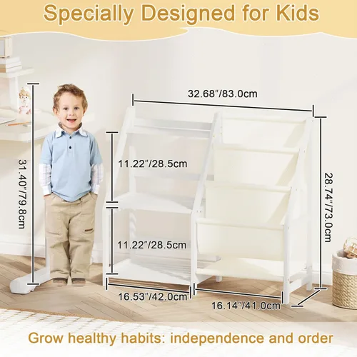 Vista 2 de BAMBANG Estantería para niños con almacenamiento, estante de 3 niveles para libros pequeños, estantería Montessori para bebé, dormitorio, sala