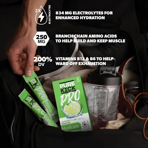 Vista 5 de PURE KICK PRO Hydration - Mezcla de bebida con electrolitos, pepino y lima, incluye 1 caja con 6 paquetes en cada caja
