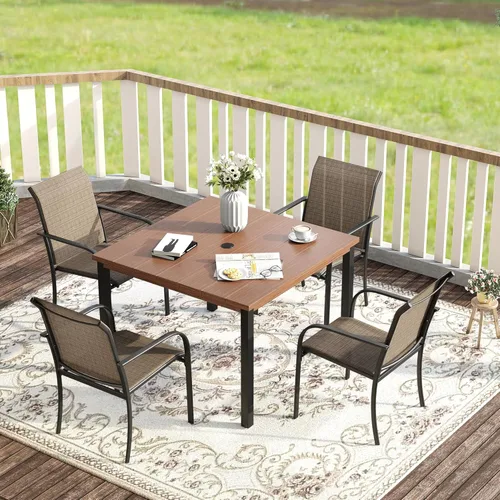Vista 23 de VICLLAX Juego de comedor de patio de 7 piezas para 6, juego de muebles de exterior incluye mesa rectangular de 59 pulgadas para exteriores y 6
