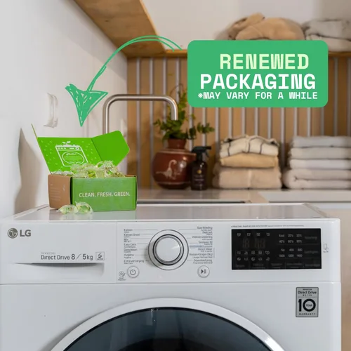 Vista 2 de Cápsulas de detergente para ropa, 32 unidades, aroma fresco, ecológico, biodegradable, compatible con HE, potente eliminación de manchas y olores