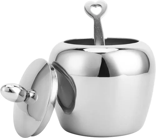 Yosoo Juego de recipientes para condimentos, azucarero de acero inoxidable pulido brillante con cuchara y tapa para almacenar condimentos de sal y