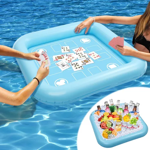 Mesa flotante para juego de billar con cartas impermeables, mesa flotante de 35.5 x 35.5 pulgadas para piscina, mesa de juego flotante inflable para