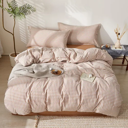 Vista 181 de SAPHREAS Juego de funda de edredón de algodón, tamaño King, a cuadros color gris oscuro y gris, geométrico, 3 piezas, 1 funda de edredón y 2 fundas