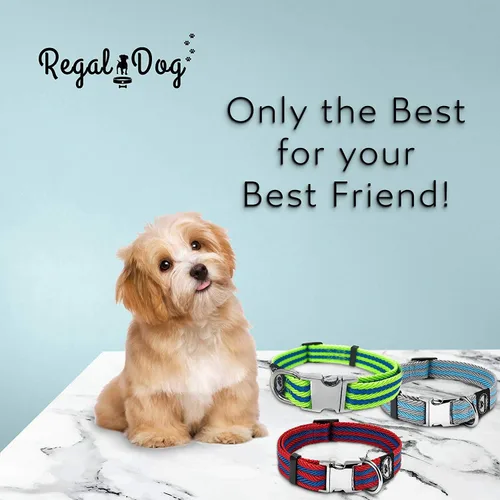 Vista 6 de Regal Dog Products Collar grande para mascotas con hebilla grabada personalizada, collares de sarga duraderos para perros pequeños, collares