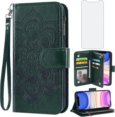 Vista 14 de Asuwish Funda de teléfono para iPhone 11 6.1 con protector de pantalla de vidrio templado y soporte de tarjeta de crédito con tapa de flores