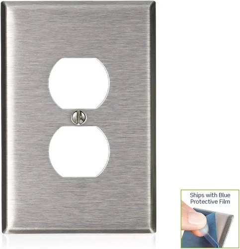 Vista 2 de Leviton Placa de pared dúplex de 1 banda, de gran tamaño, acero inoxidable no magnético, 84103-40