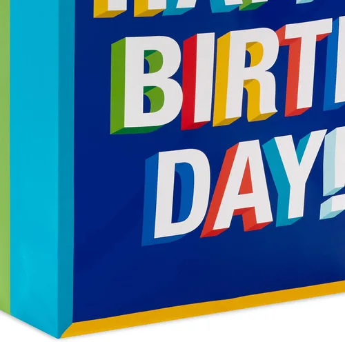 Vista 6 de Hallmark - Bolsa de regalo extra grande de 15 pulgadas para cumpleaños, con papel de seda (Feliz cumpleaños, rojo, azul, amarillo, verde)