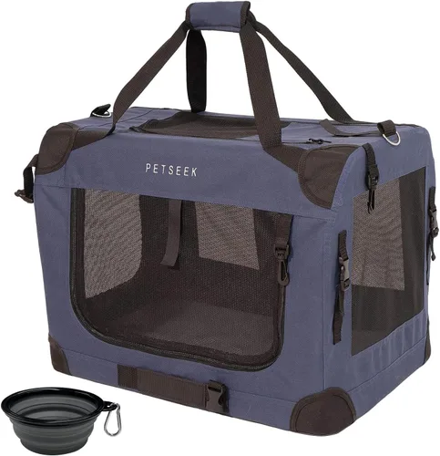 Transportín para gatos extra grande de Petseek con lados blandos, portátil, para perros pequeños, para 2 gatos, 61 cm x 41.9 cm x 40.6 cm, diseño