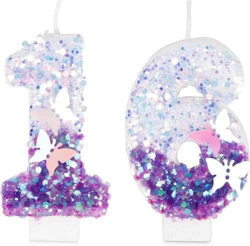 Vista 22 de Velas de cumpleaños número 1, decoración de fiesta de cumpleaños de mariposa para mujeres y niñas, vela morada de feliz cumpleaños para pastel, vela