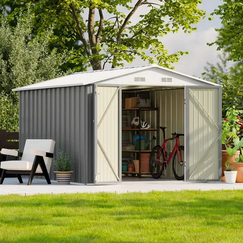 Vista 19 de Patiowell - Cobertizo de almacenamiento al aire libre de 3 x 3 pies, pequeño cobertizo de almacenamiento de herramientas de jardín con techo
