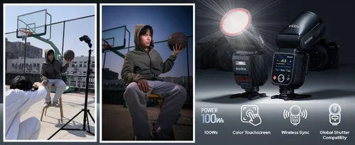 Vista 5 de GODOX V100 C Godox Flash para Canon - Flash TTL de 100Ws para cámaras Canon EOS, control de pantalla táctil, 400 destellos de potencia completa