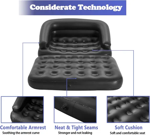 Vista 7 de Sofá cama inflable, sofá inflable para camping, impermeable, negro