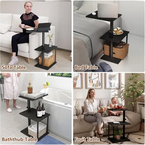 Vista 2 de Faesun Mesa auxiliar giratoria para brazo de sofá, mesa auxiliar ajustable en C para sillón reclinable o cama, bandejas de TV con estante