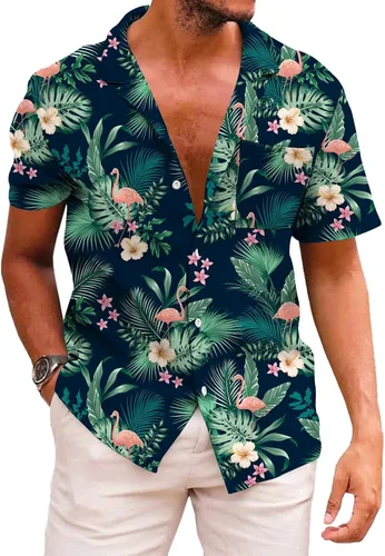 Vista 118 de KYKU - Camisa hawaiana funky para hombre, ropa tropical para vacaciones en Palm Beach