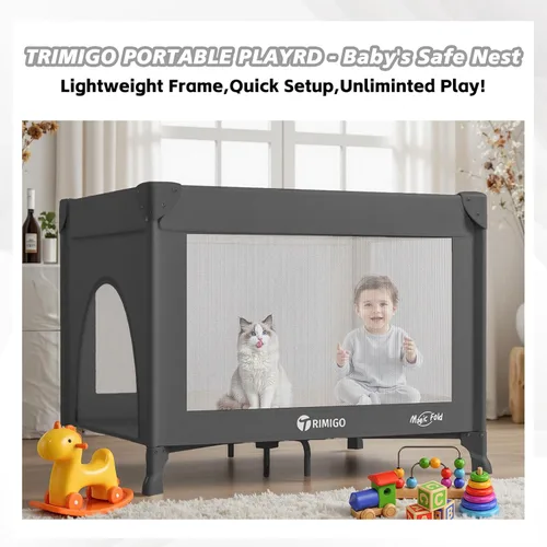 Vista 2 de Cuna de viaje portátil y corralito – Cama de viaje plegable segura para bebés con colchón, malla transpirable Cama de bebé compacta y ligera