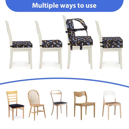 Vista 6 de Asiento elevador para niños pequeños para mesa de comedor, hebilla de seguridad ajustable, asiento elevador para niños con respaldo, PU impermeable