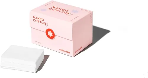 White Rabbit Naked Cotton Classic - Almohadillas de algodón 100% premium para uso de tóner, removedor de maquillaje y máscaras | Sin blanquear, sin