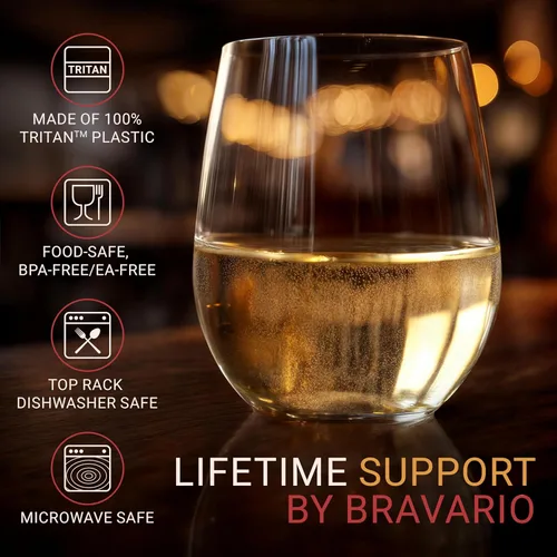 Vista 3 de Bravario Copas de vino de plástico irrompibles sin tallo, reutilizables, 100% plástico Tritan inastillables, aptas para lavavajillas, sin BPA