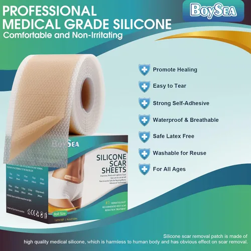 Vista 2 de Láminas profesionales de silicona para cicatrices (1.6 x 150 pulgadas, rollo de cicatrices de 12.5 ft) - Tratamiento de eliminación de cicatrices