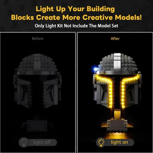 Vista 2 de Kyglaring Kit de luz LED compatible con bloques de construcción Lego The Mandalorian Helmet 75328, accesorios de iluminación mejorados para el juego