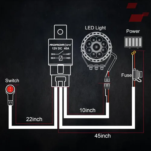 Vista 7 de OFFROADTOWN Kit de arnés de cableado para barra de luz LED de 1 cable con interruptor de manillar de motocicleta 7/8" 12V 40A Relé Fusible Arnés