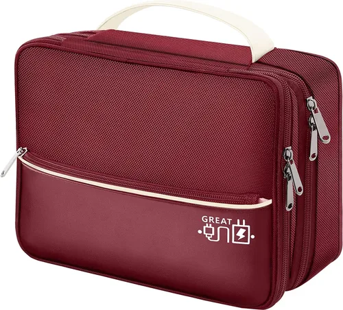 Vista 11 de Organizador de viaje para electrónica, bolsa organizadora de cables de doble capa, impermeable, bolsa de almacenamiento de accesorios electrónicos