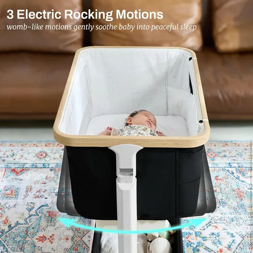 Vista 2 de Moisés eléctrico para bebé con movimiento mecedor, 3 en 1, para recién nacido con 5 alturas ajustables, cama automática para niño/niño, color negro
