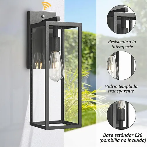 Vista 5 de Bestshared Linterna de pared grande de 18 pulgadas con sensor de atardecer a amanecer, color negro