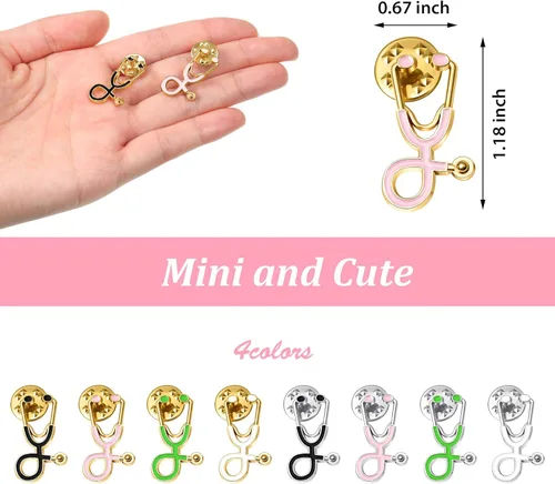 Vista 2 de Broches de estetoscopio para enfermeras, médicos, broches de solapa esmaltada, pines a granel, lindas insignias de alfileres para Navidad, médicos