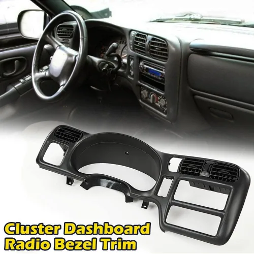 Vista 2 de PIT66 Bisel de tablero de repuesto compatible con Blazer Jimmy Sonoma S10 Bravada 1998-2004 negro (solo compatible con radio DIN individual)