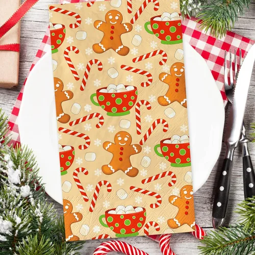 Vista 3 de AnyDesign Paquete de 100 servilletas de papel desechables de Navidad para invitados, pan de jengibre, hombre, bastón de caramelo, copo de nieve