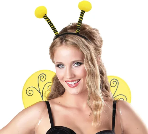Vista 2 de Diadema de abeja con antenas de insectos para recuerdo de fiesta, diadema de antena de abeja amarilla para Halloween, Navidad