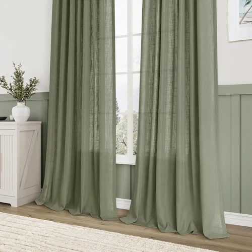 Vista 73 de Aersas Aqua Green Linen Curtains 84 Inches Long 2 Panels Set Back Tab Rod Pocket Living Room Curtain Farmhouse Rustic Light Filtering Hook Drapes