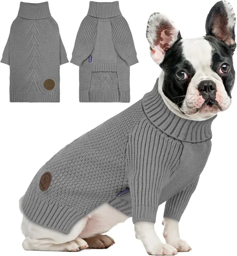 Vista 33 de cyeollo Suéter para perro pequeño, suéteres cálidos de cuello alto para perros pequeños, sudadera tejida para perrito con mangas, suéter de otoño e