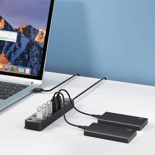Vista 6 de ONFINIO Hub USB 3.0, divisor de concentrador USB de 7 puertos con interruptores individuales de encendido/apagado y luces, cable de 3.2 pies/1m