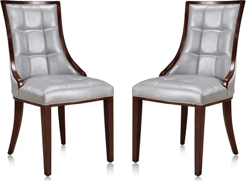 Manhattan Comfort Fifth Avenue - Sillas de comedor de piel sintética, muebles Parsons Accent con asiento acolchado con respaldo de ala, costuras