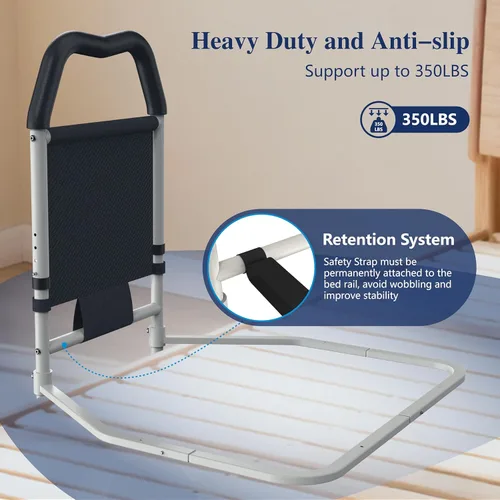 Vista 6 de Rieles de cama para personas mayores y riel de cama para ancianos, soporte de seguridad ajustable con mango ergonómico antideslizante y bolsillo