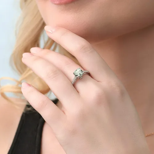 Vista 7 de Gem Stone King Anillo de compromiso de plata de ley 925 con piedra natal de 0.276 in y zafiro blanco creado Anillo de compromiso de boda