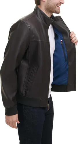 Vista 3 de Tommy Hilfiger Men's Faux Leather Bomber Jacket