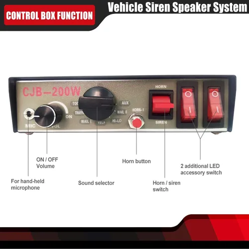 Vista 5 de Sirena de policía de 9 tonos 200W con micrófono de mano amplificador de altavoces electrónicos de emergencia sistema de PA negro amplificador