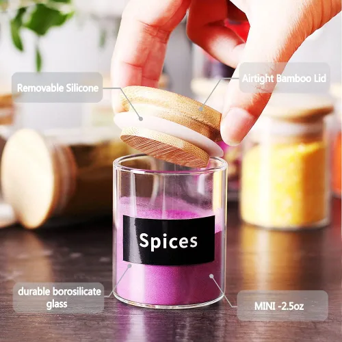 Vista 4 de SAIOOL 20 Pack - 2.5 FL OZ (73ml) Mini Spice Jars with Wood Lid, Easy to Clean-BPA Free & Dishwasher Safe -Try filling with Spices, Herbs,Beans