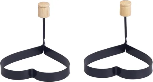 HIC Kitchen Anillos antiadherentes para cocinar huevos y panqueques, en forma de corazón, acero al carbono antiadherente; libre de PFOA y BPA, juego