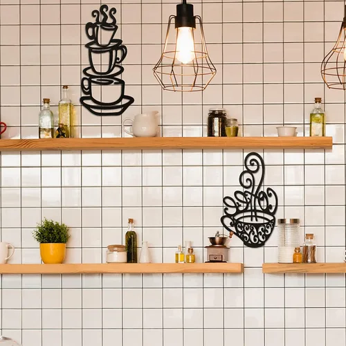 Vista 6 de Jetec 2 Piezas de Decoración de Pared de Café, Taza Negra en Silueta, Arte de Pared de Cocina, Accesorios para Barra de Café