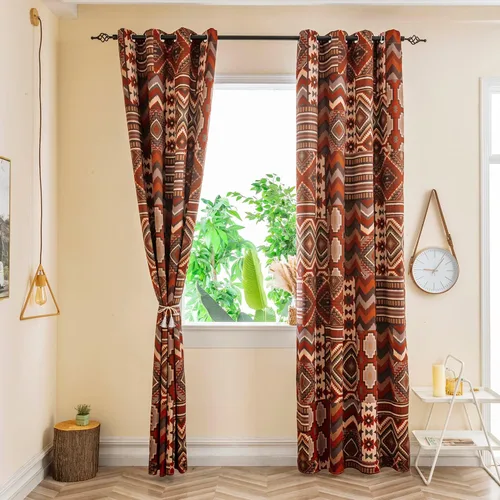 Vista 93 de 2 paneles de cortinas bohemias para ventana, patrón geométrico bohemio, a rayas, cortinas opacas con ojales, 52 x 63 pulgadas