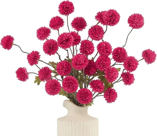 Vista 21 de DuHouse 6 piezas de flores artificiales de seda falsa pompón crisantemo, pequeña mini bola de crisantemo de seda con tallos para bodas DIY arreglos