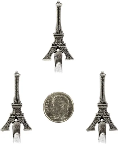 Vista 2 de Juego de 3 ganchos de pared de la torre Eiffel pequeña, color plateado