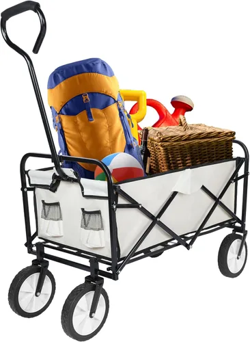 Vista 9 de YSSOA - Carro de mano portátil y resistente con toldo extraíble, ruedas de 8 pulgadas, asas ajustables y doble tela para ir de compras, picnic