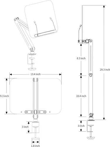 Vista 8 de Soporte con abrazadera para escritorio de acrílico para libros de lectura, diseño ergonómico, altura ajustable hasta 20 pulgadas con bases