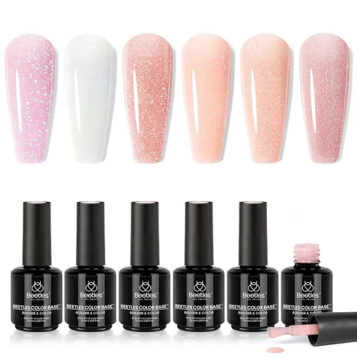 Vista 22 de Beetles - Esmalte de uñas de gel con base de goma, 6 colores nude, esmalte de gel rosa, melocotón, neutro, transparente, francesa, colores base